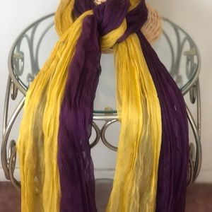 Sterling Styles purple scarf & gold scarf.